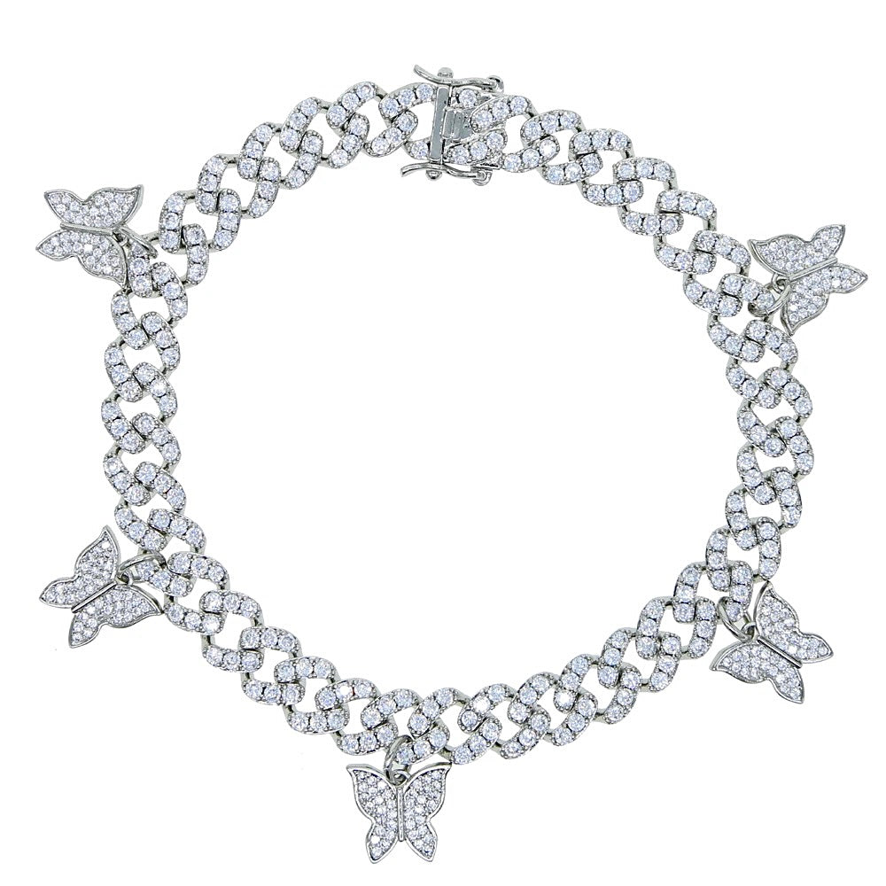 Butterfly Cuban Anklet - Silver