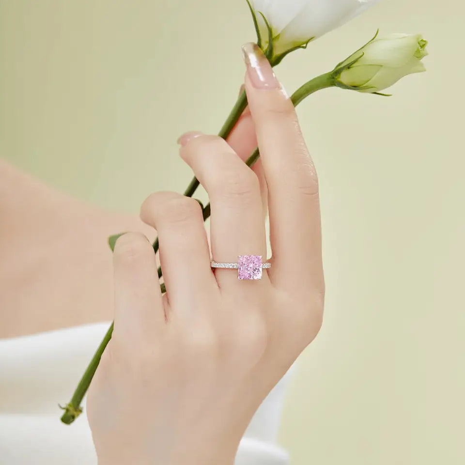 Princess Cut Ring - Pink